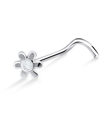 Floral Silver Curved Nose Stud NSKB-728